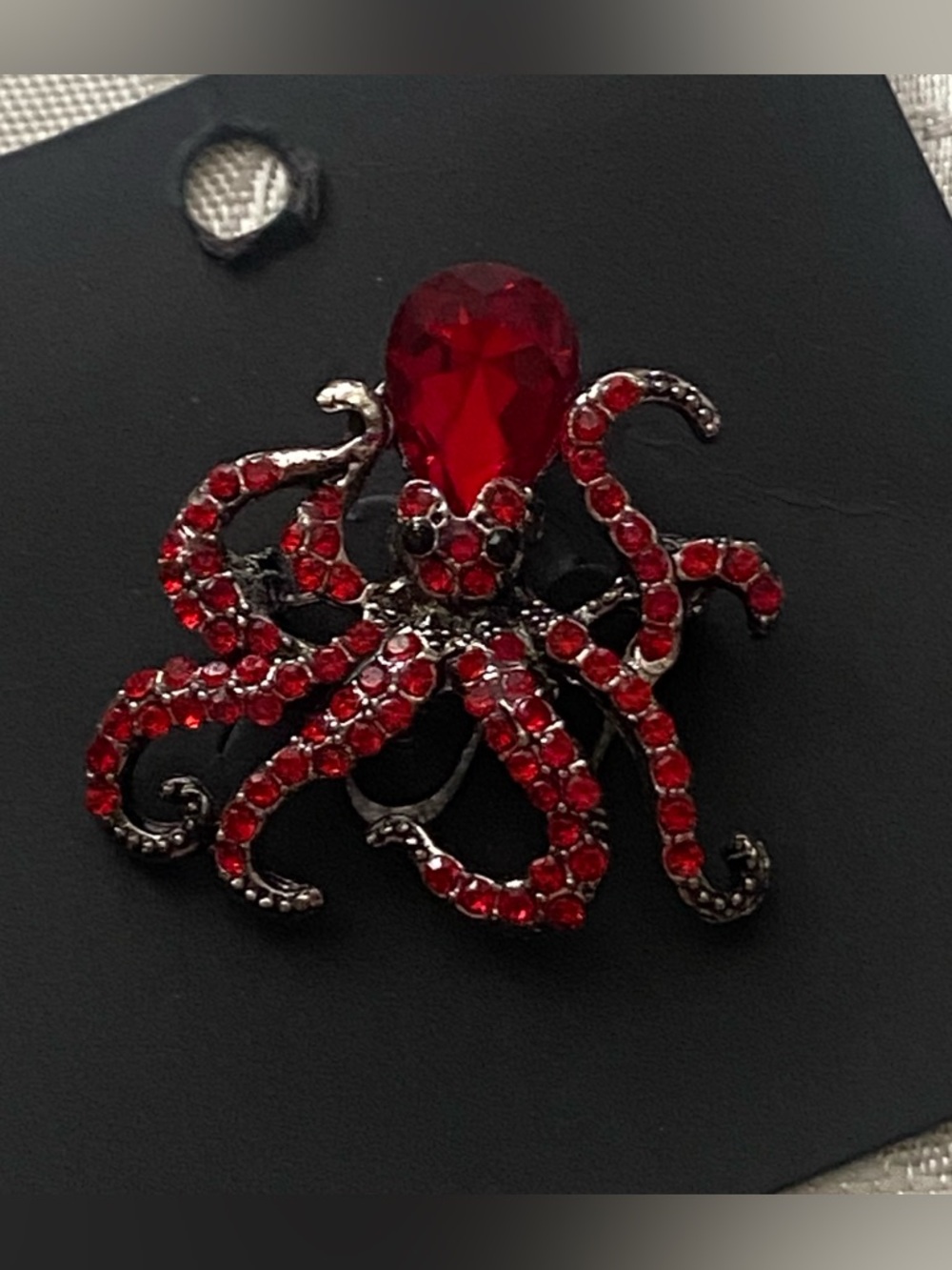 Brooch Pin Red Octopus Austrian Crystals 1.25” Diameter Sea Beach Coastal New
